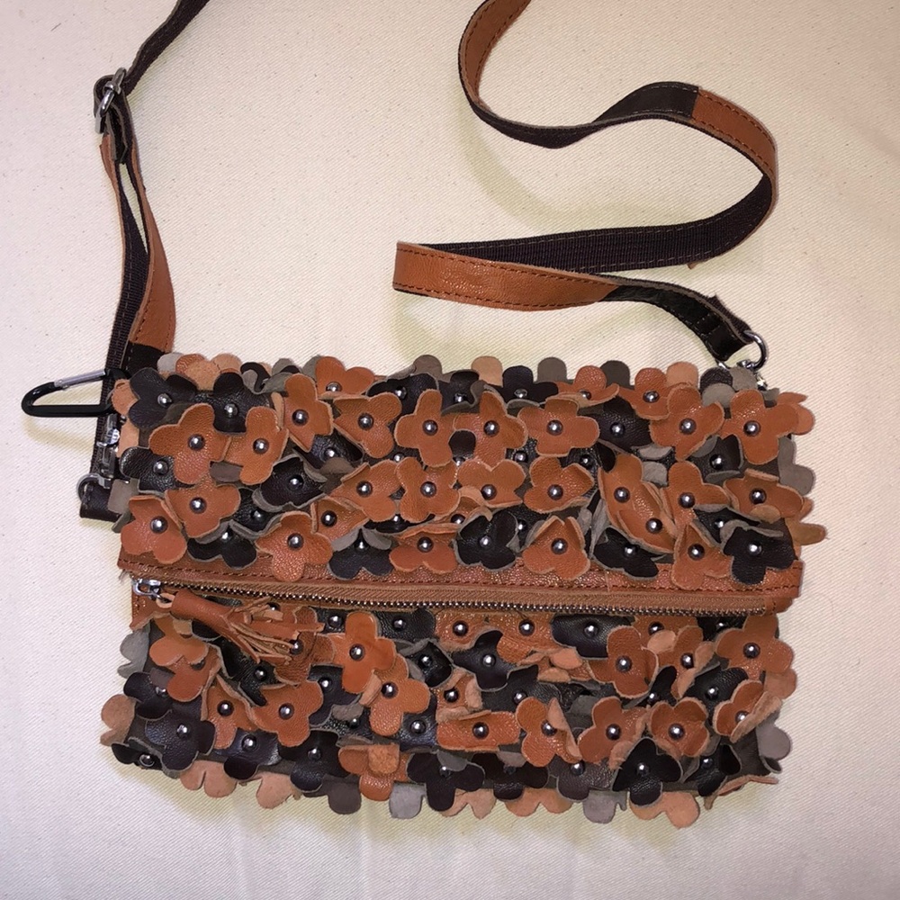 Floral leather crossbody